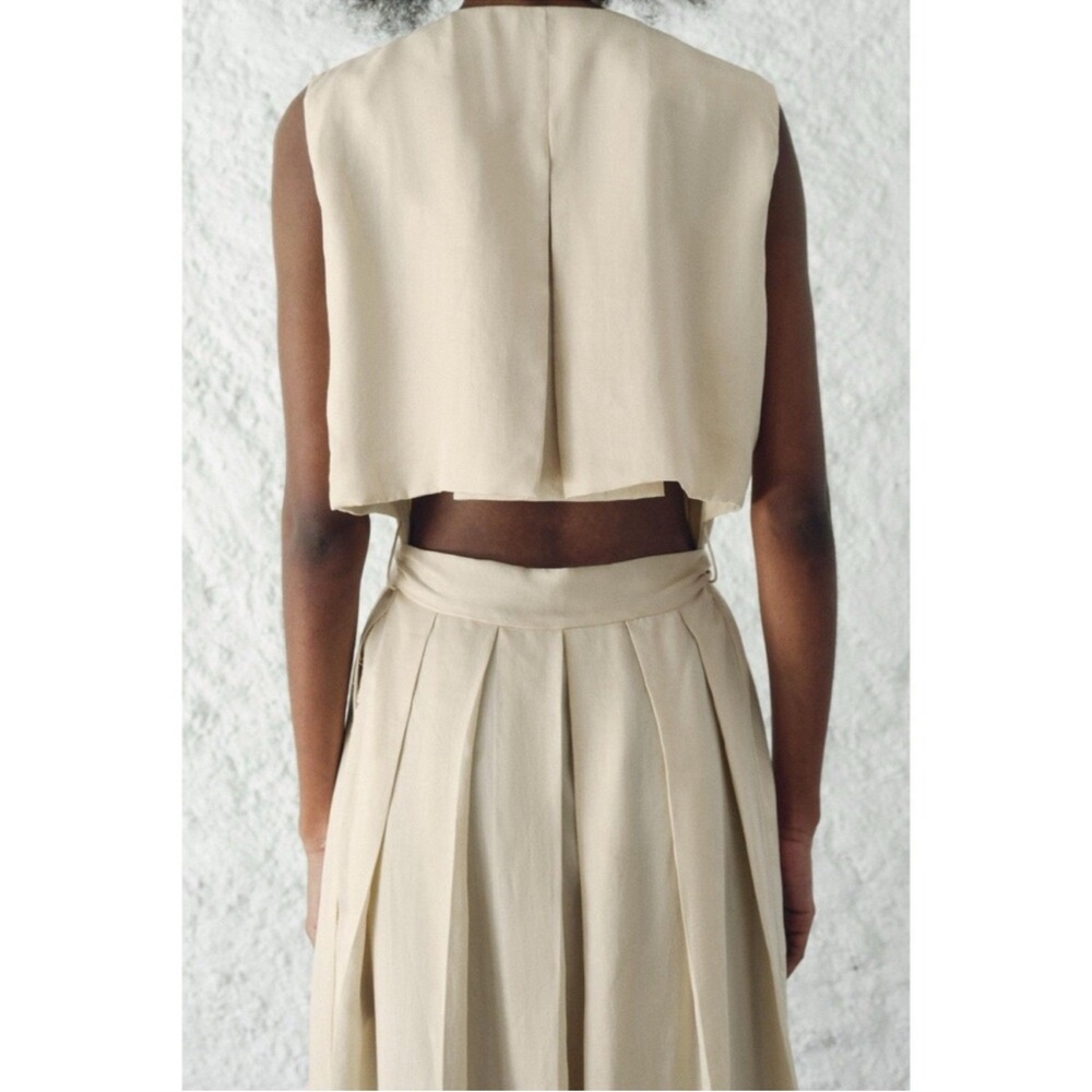 ZARA DRESS WITH PLEATED OPEN BACK ZW COLLECTION BEIGE